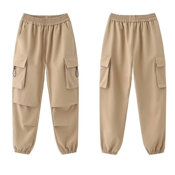 Efsteb Children's Kids Boys Girls Jogger Sweatpants Elastic Waist Jogger Pants with Pocket Casual Outdoor Work Pants (Khaki,14 Years)