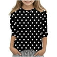 thumbnail image 1 of Efsteb Children's Kids Girls 3/4 Sleeve Shirts Summer Cute Polka Dots Print Casual Round Neck Three-quarter Sleeve Tops Comfy Loose Tee Shirt(Black,4-5 Years ), 1 of 5