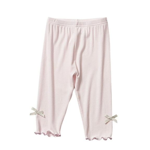 Efsteb Children's Kids Girls Pants Slim Thin Elastic Outer Pants With Bow Tie Solid Color Casual Soft Comfy Pant (Pink,2 Years)