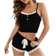 thumbnail image 1 of Efsteb Pajamas for Women Set Shorts Round Neck Sleeveless Tops Shorts Casual Solid Color Summer Two Piece Set Loose Sleepwear Pajama Sets Loungewear Outfit (Black,XL), 1 of 7