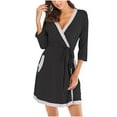 thumbnail image 1 of Efsteb Robes For Women Lightweight Bandage Home Set Bathrobe Contrasting Color Pajamas Nightgown Fall Fashion Comfy Sleepwear Loose Long Sleeve Solid Color Homewear (Black,S), 1 of 4