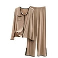 thumbnail image 1 of Efsteb Womens Pajamas Set Loose Pajama Sets Fall Winter Warm Turndown Collar Long Sleeve Tops Long Pants Two Piece Set Solid Color Comfy Sleepwear Homewear Set (Khaki,XXL), 1 of 8