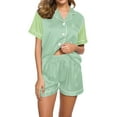 thumbnail image 1 of Efsteb Womens Pajamas Two Piece Set Loose Pajama Sets Summer Button Lapel Short Sleeve Tops Shorts Solid Color Sleepwear Casual Loungewear Outfit (Mint Green,S), 1 of 4
