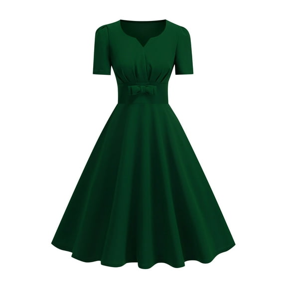 Efsteb Cocktail Dresses For Women Vintage 1950s Dress Short Sleeve V Neck Swing Dress Wedding Guest Party Dresses (Green,XXL)