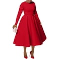 thumbnail image 1 of Efsteb Cocktail Dresses For Women Vintage 1950s Round Neck Long Sleeve A Line Formal Church Swing Maxi Dress (Red,M), 1 of 6