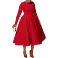 thumbnail image 1 of Efsteb Cocktail Dresses For Women Vintage 1950s Round Neck Long Sleeve A Line Formal Church Swing Maxi Dress (Red,XXL), 1 of 6