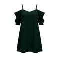 thumbnail image 1 of Efsteb Cocktail Dresses for Women Fashion Strap Off The Shoulder Mini Dress Solid Color Short Sleeve Crew Neck Dresses (Army Green,XXL), 1 of 5
