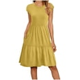 thumbnail image 1 of Efsteb Comfy Womens Dresses Ruched Beach Dress with Pocket Loose Fit Resort Dress Short Sleeve Spring Crew Neck Solid Color Casual ,Size:XXL, 1 of 5