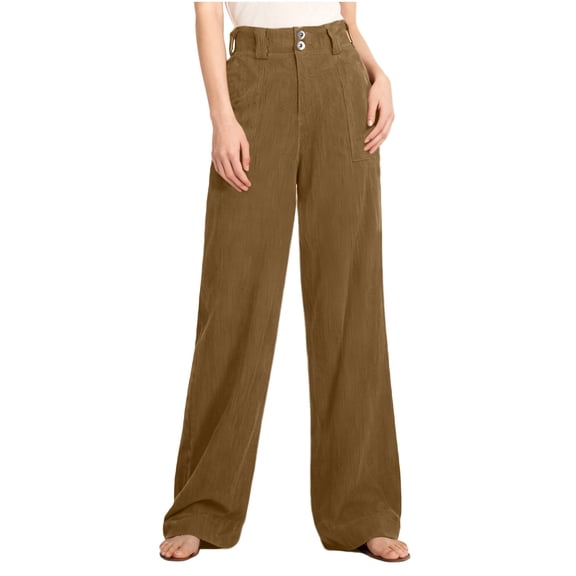 Efsteb Corduroy Pants Women Casual High Waisted Baggy Pants Stretchy Loose Fashion Wide Leg Trousers (Khaki,XXL)