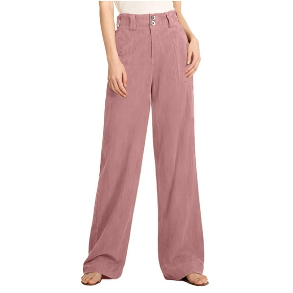 Efsteb Corduroy Pants Women Casual High Waisted Baggy Pants Stretchy Loose Fashion Wide Leg Trousers (Pink,XL)