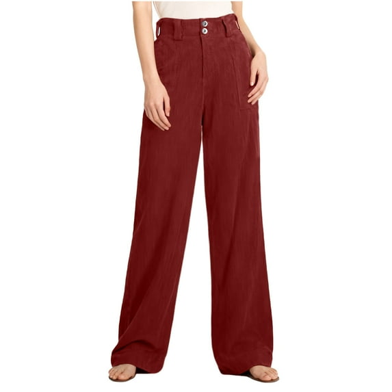 Efsteb Corduroy Pants Women Casual High Waisted Baggy Pants Stretchy Loose Fashion Wide Leg Trousers (Wine,XL)