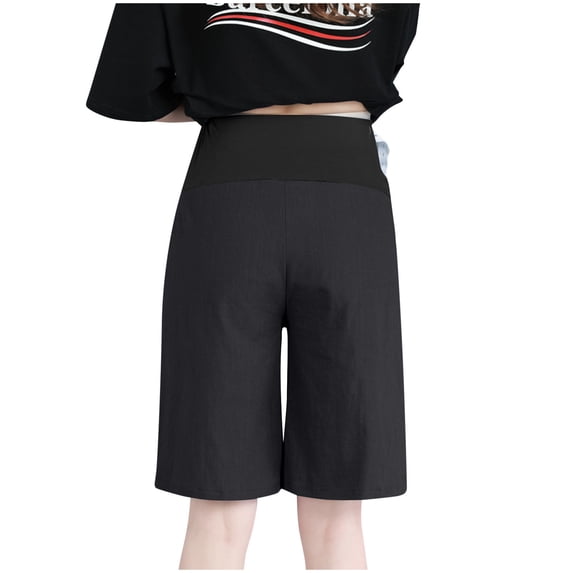 Efsteb Cotton Linen Pants for Women Maternity Shorts Casual Loose Summer Shorts Fashion Solid Color Baggy Pregnancy Shorts (Black,M)