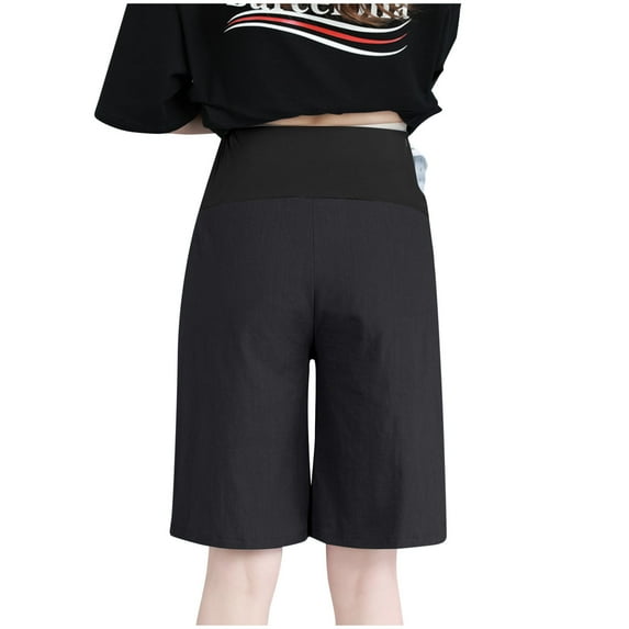 Efsteb Cotton Linen Pants for Women Maternity Shorts Casual Loose Summer Shorts Fashion Solid Color Baggy Pregnancy Shorts (Black,XL)