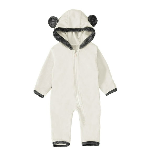 Efsteb Cute Fashion Toddler Baby Girls Boys Footies Soft Fleece Jumpsuit Autumn Winter Warm Long Sleeve Fuzzy Hooded Romper White 2 Years