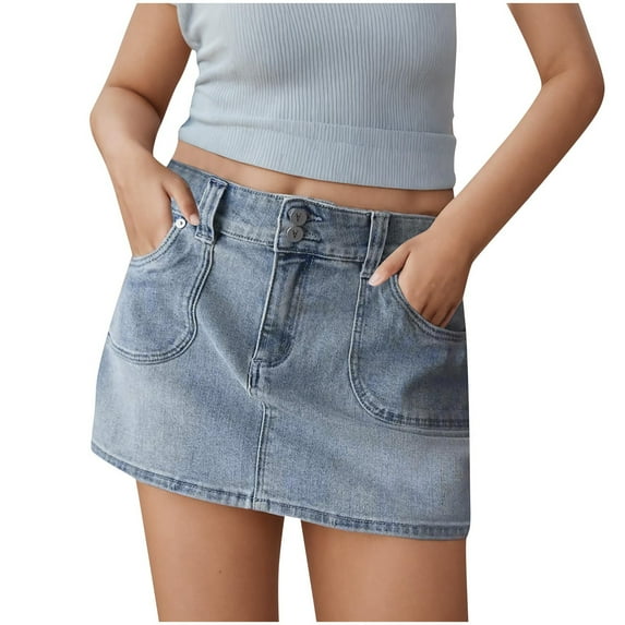 Efsteb Denim Skirts Women Button Jeans Short Skirt Comfy Casual Fashion Solid Color Summer Skirts (Light Blue,S)