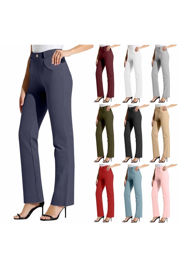 Dress Pants for Women Business Pants High Waist Yoga Pants FlareTrousers Dressy Casual Work Pant Slacks for Women (Black,L)