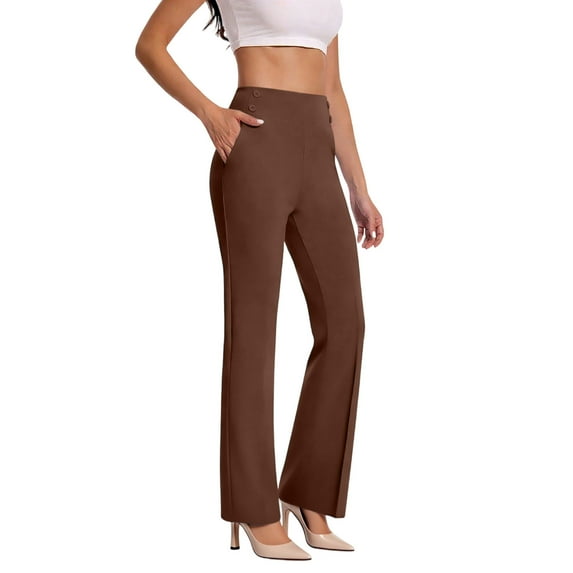 Efsteb Dress Pants for Women Business Pants High Waist Yoga Pants FlareTrousers Dressy Casual Work Pant Slacks for Women (Purple,M)