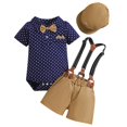 thumbnail image 1 of Efsteb Dress Suits for Boys Toddler Kids Clothes Short Sleeve Lapel Shirt Strap Pants Beret Bow Tie 4PCS Outfits (Navy,1 Years), 1 of 5