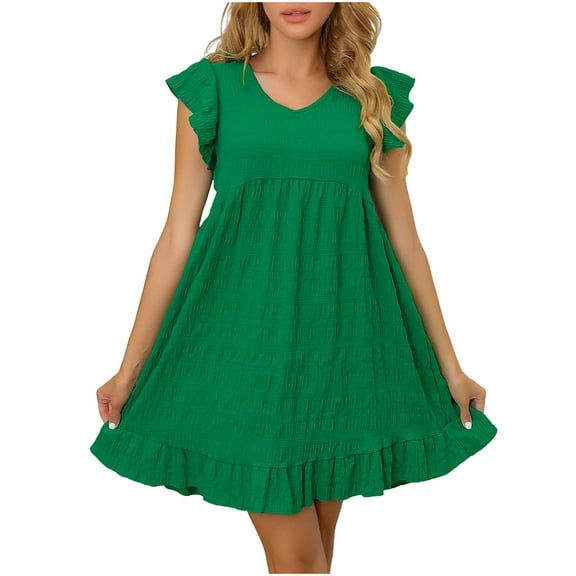 Efsteb Dresses for Women 2025 Crew Neck Ruched Loose Dress Sundresses Loose Comfy Fashion Sleeveless Classic Solid Color Casual Sundresses for Women (Green,M)