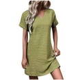 thumbnail image 1 of Efsteb Dresses for Women 2025 V-Neck Loose Dress Short Sleeve Casual Sundresses Comfy Fashion Classic Solid Color Loose Sundresses for Women (Army Green,M), 1 of 6