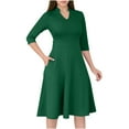 thumbnail image 1 of Efsteb Dresses for Women 2025 Elegant 3/4 Sleeve Notch V Neck Pleated A-Line Fit Flare Dress with Pockets for Work (Green,XL), 1 of 7