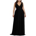 thumbnail image 1 of Efsteb Dresses for Women Bridesmaid Pleated Maxi Plus Size Formal Dresses Sleeveless Dress V-Neck Dresses Casual Fashion Elegant Solid Color ,Size:14, 1 of 6