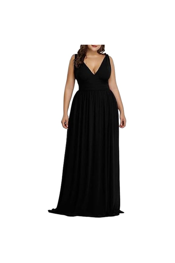 Dresses for Women Bridesmaid Pleated Maxi Plus Size Formal Dresses Sleeveless Dress V-Neck Dresses Casual Fashion Elegant Solid Color ,Size:14