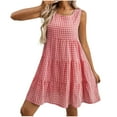 thumbnail image 1 of Efsteb Dresses for Women Elegant Dress Solid Color Sleeveless Loose Spring Crew Neck Fashion Flowy Plaid Dress ,Size:M, 1 of 5