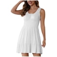thumbnail image 1 of Efsteb Dresses for Women Fashion Spring Crew Neck Tank Pleated Mini Dress Loose Elegant Dress Sleeveless Solid Color ,Size:XXL, 1 of 6