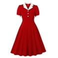 thumbnail image 1 of Efsteb Dresses for Women Patchwork Button Vintage Dress Loose Fit Solid Color Resort Dress Short Sleeve Spring V-Neck Casual ,Size:S, 1 of 5