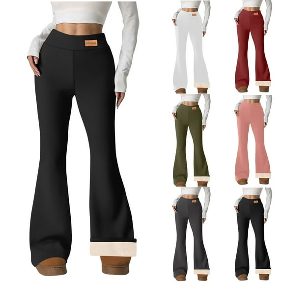 Efsteb Dressy Leggings for Women Winter Fashion Womens Fleece High Waisted Flare Leggings Warm Bell Bottom Pants (Black,L)