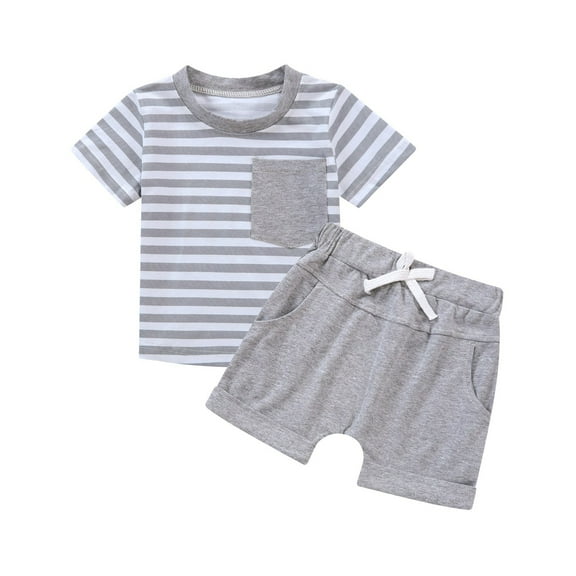 Efsteb Baby Boy Clothes Newborn Infant Toddler Kids Baby Boys Clothes Sets Short Sleeve Patchwork Tops Solid Color Shorts Casual Suit (Z02_Gray,9 Months)