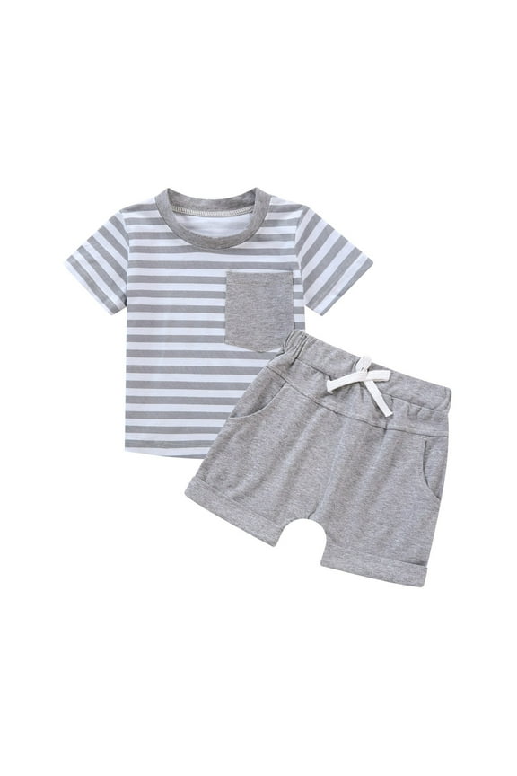 Baby Boy Clothes Newborn Infant Toddler Kids Baby Boys Clothes Sets Short Sleeve Patchwork Tops Solid Color Shorts Casual Suit (Z02_Gray,1 Years)