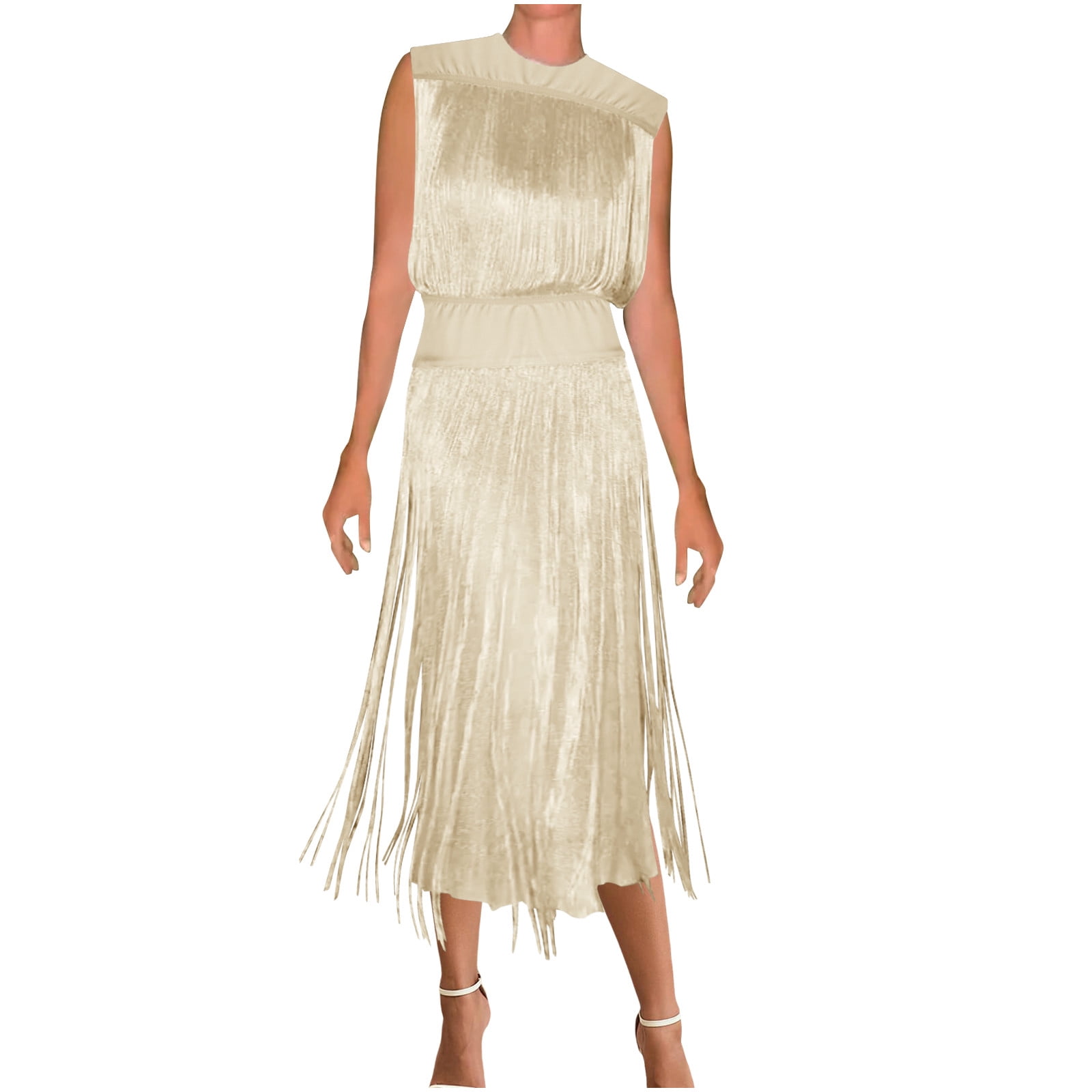 knee length dresses for ladies Silver A-Line Midi Dress in Metallic main image 0