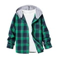 thumbnail image 1 of Efsteb Fall Boys Jacket Plaid Print Thin Coat Long Sleeve Hooded Jackets Comfy Fashion Casual Outerwear (Green,8 Years), 1 of 3