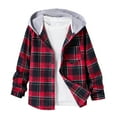 thumbnail image 1 of Efsteb Fall Boys Jacket Plaid Print Thin Coat Long Sleeve Hooded Jackets Comfy Fashion Casual Outerwear (Red,8 Years), 1 of 3