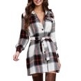 thumbnail image 1 of Efsteb Fall Dresses for Women 2025 Belted Plaid Button Dress Casual Long Sleeve Short A Line Dress (Coffee,L), 1 of 4