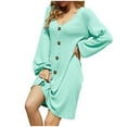 thumbnail image 1 of Efsteb Fall Dresses for Women 2025 Casual Button V Neck Sweater Dresses Trendy Long Sleeve Daily Dress (Mint Green,M), 1 of 4