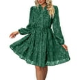thumbnail image 1 of Efsteb Fall Dresses for Women Lace Long Sleeve Dress Spring Dresses for Women Casual Button Up Waist with Belt A-Line Mini Dress (Green,XL), 1 of 4