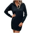 thumbnail image 1 of Efsteb Fall Dresses for Women Long Sleeve Casual Knitted Dresses Zipper Lapel Loose Solid Color Fall Winter Mini Sweater Dress (Black,S), 1 of 8