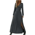 thumbnail image 1 of Efsteb Fall Dresses for Women Long Sleeve Lace V Neck Flowy Maxi Dress Waist Casual Long Dress with Slit (Dark Gray,L), 1 of 7