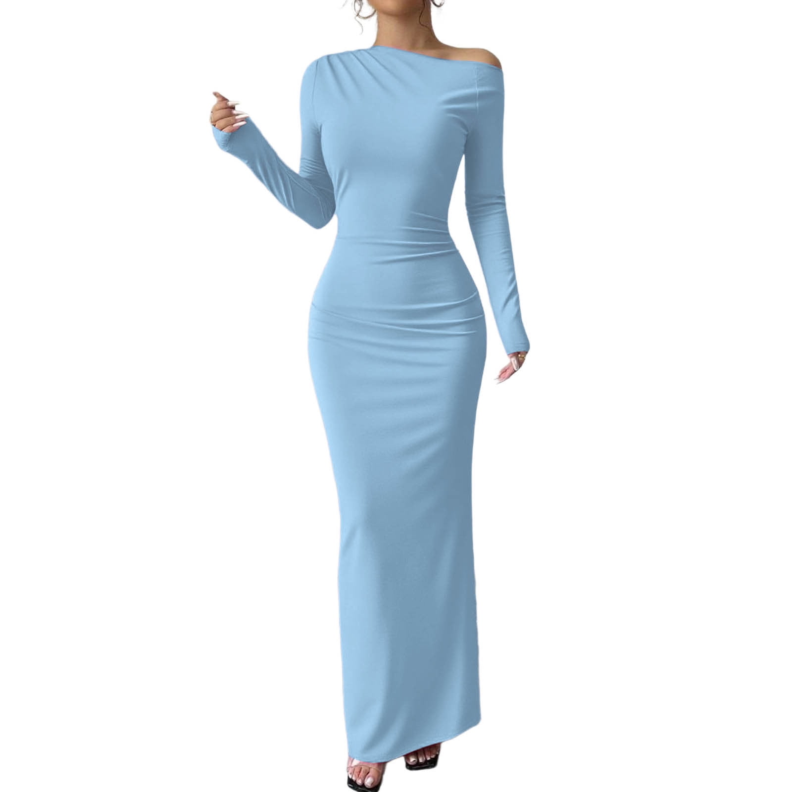 Efsteb Fall Dresses for Women Long Sleeve One Shoulder Trendy Long Tight Dresses Wedding Guest Cocktail Party Elegant Maxi Dress (Light Blue,XL) - Walmart.com Efsteb Fall Dresses for Women Long Sleeve One Shoulder Trendy Long Tight Dresses Wedding Guest Cocktail Party Elegant Maxi Dress (Light Blue,XL) - Walmart.com