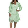 thumbnail image 1 of Efsteb Fall Fashion 2025 V Neck Lace Dress for Women Loose Long Sleeve Mini Dresses Casual Elegant Hollow Beach Dress (Green,XXXL), 1 of 6