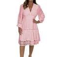 thumbnail image 1 of Efsteb Fall Fashion 2025 V Neck Lace Dress for Women Loose Long Sleeve Mini Dresses Casual Elegant Hollow Beach Dress (Pink,XL), 1 of 6