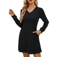 thumbnail image 1 of Efsteb Fall Fashion 2025 Women's Knit Long Sleeve Sweater Dress Casual V Neck Tunic Dresses Loose Fit Dress with Pockets (Black,M), 1 of 5