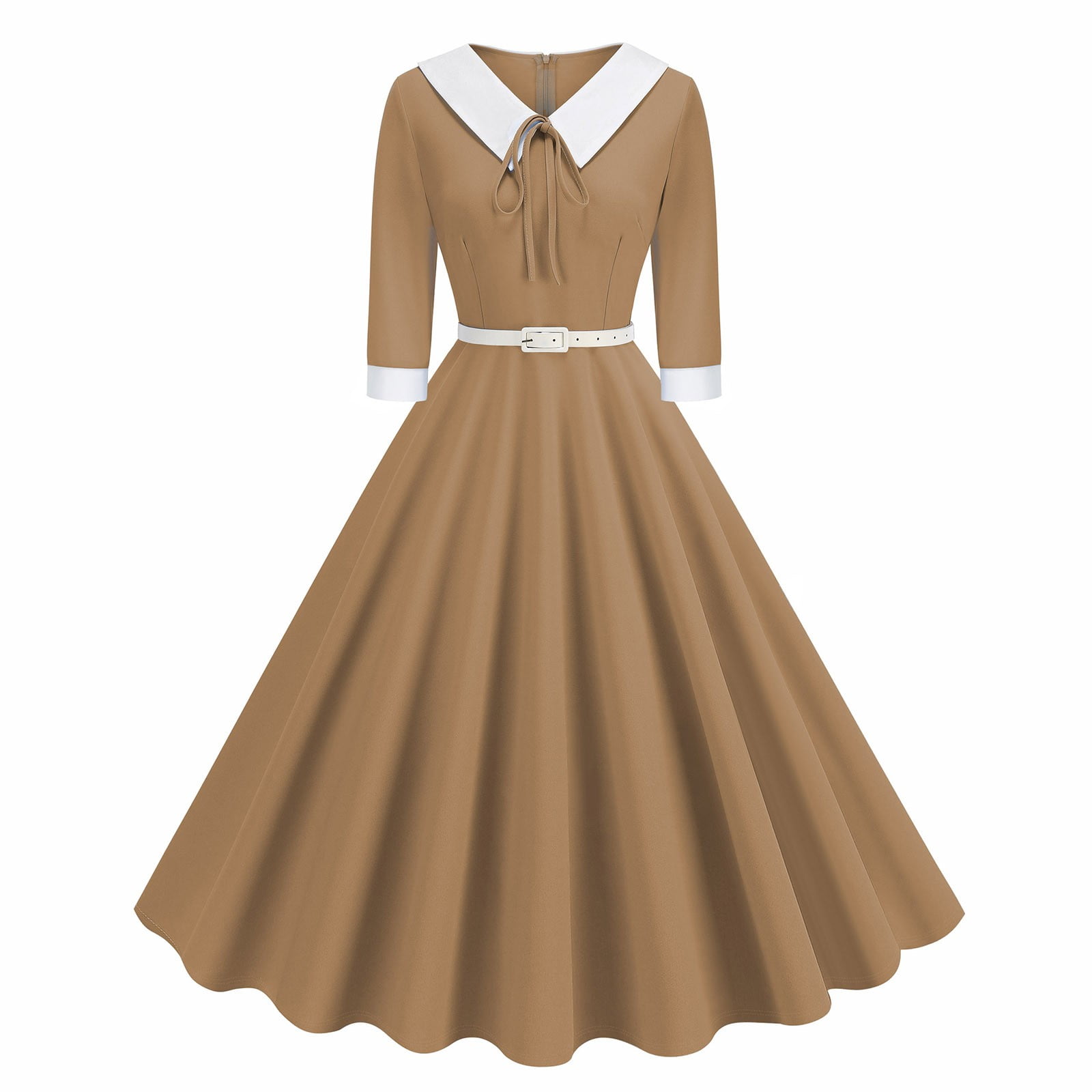 MUXXN Women's Vintage 1950s Cocktail Dress – 3/4 Sleeve, Peplum Waist, Dark Green