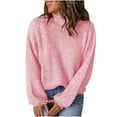 thumbnail image 1 of Efsteb Fall Shirts for Women Loose Bishop Sleeve Knitted Sweater Turtleneck Tops Pure Color Casual Lightweight Fashion Crewneck Long Sleeve Tops Pullover Blouses Tops Pink S, 1 of 6