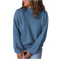 thumbnail image 1 of Efsteb Fall Shirts for Women Loose Bishop Sleeve Knitted Sweater Turtleneck Tops Pure Color Casual Lightweight Fashion Crewneck Long Sleeve Tops Pullover Blouses Tops Navy S, 1 of 6