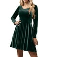 thumbnail image 1 of Efsteb Fall Velvet Dresses for Women Formal Hight Waist Cocktail Dress Long Sleeve Round Neck Prom Dress For Wedding Guest (Green,M), 1 of 8