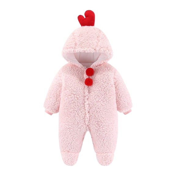 Efsteb Fashion Cute Infant Newborn Baby Boys Girls Fleece Footie Snowsuit Hooded Jumpsuit Winter Warm Soft Comfy Long Sleeve Romper Jumpsuit Toddler Clothes Pink 0-3 Months